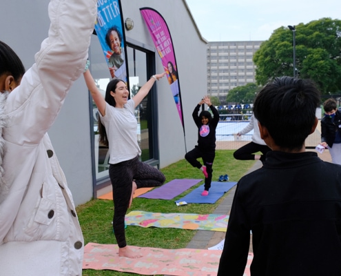 What fun was had at our outdoor yoga station during our Meet and Greet event.